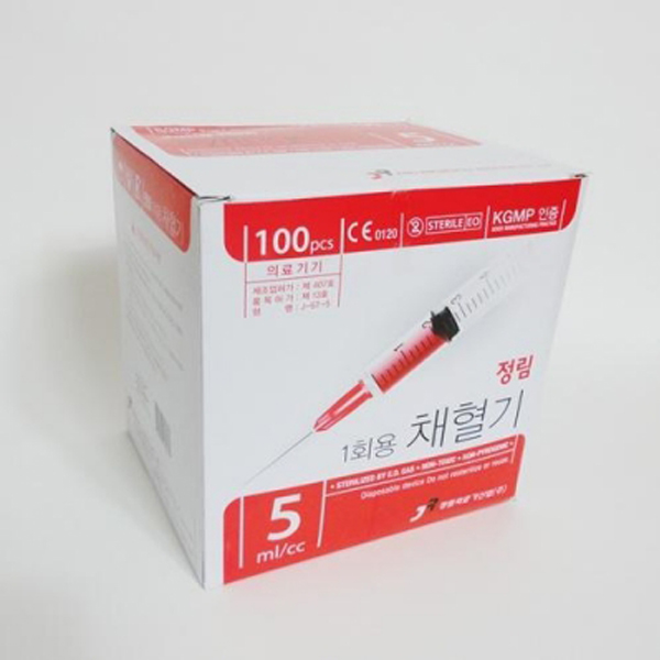 채혈용주사기 정림 국산 5ml 21G 32mm (1¼inch) 100개입 일회용주사기 주사기 주사침 개별포장