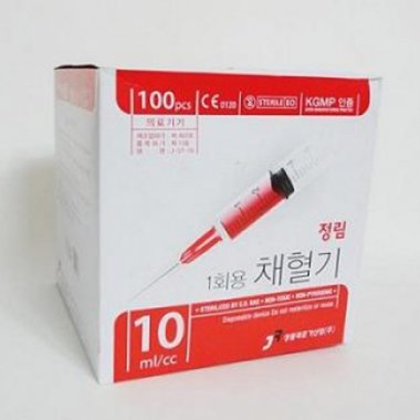 채혈용주사기 정림 국산 10ml 21G 32mm (1¼inch) 100개입 일회용주사기 주사기 주사침 개별포장